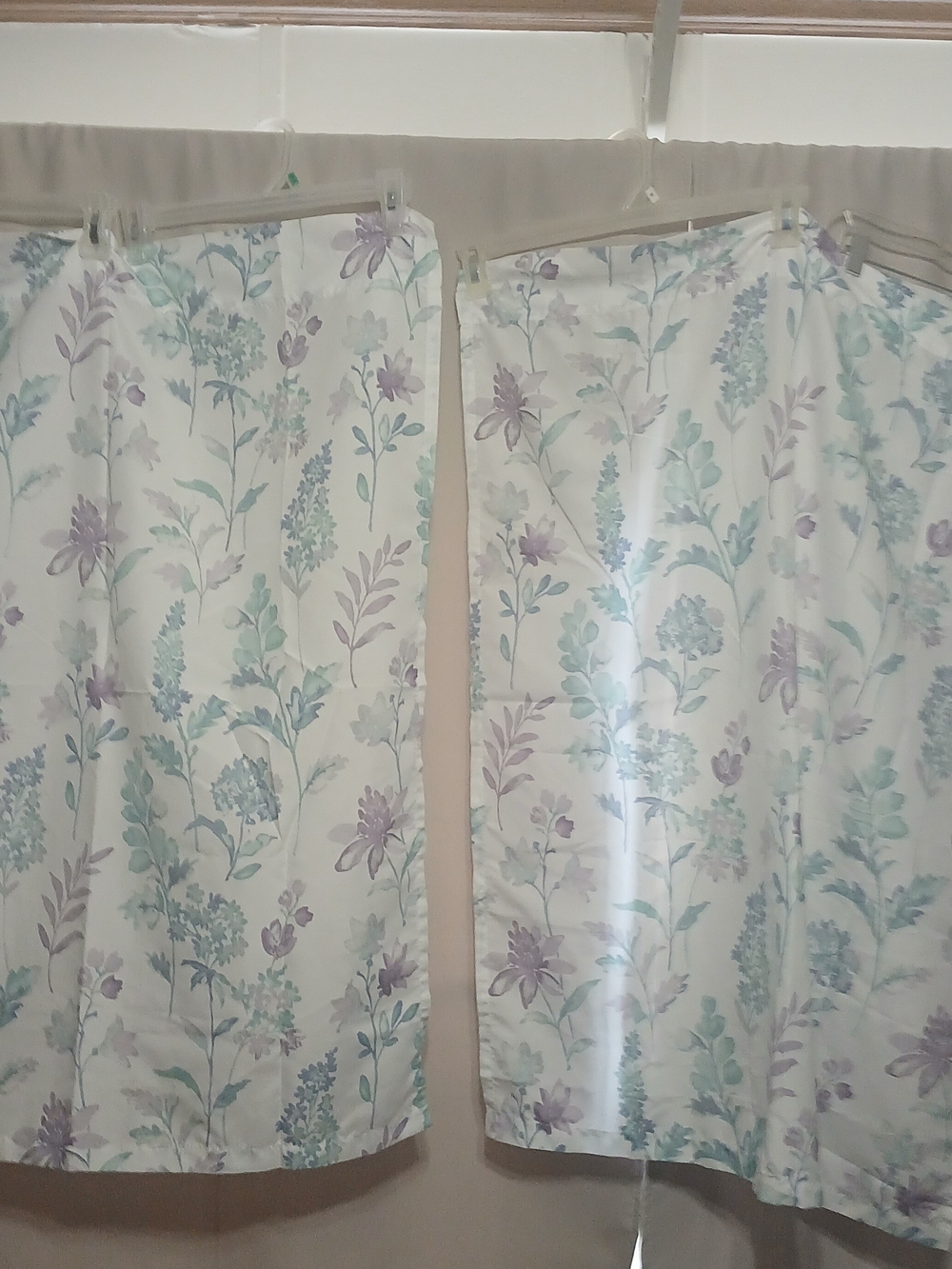 Botanical Floral Window Curtains in Teal Green & Lavender - Real Living